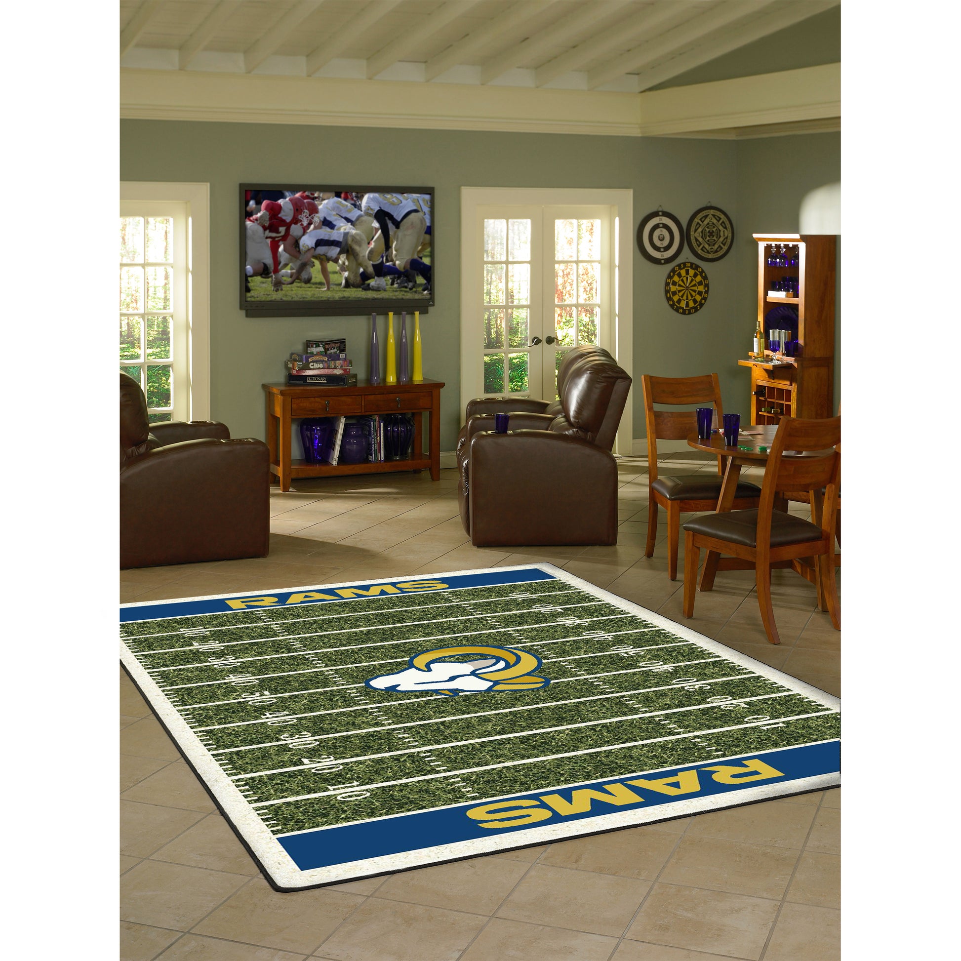 Los Angeles Rams home field style area rug lifestyle