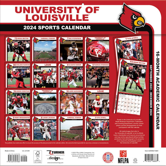 Louisville Cardinals Team Photos Wall Calendar Back