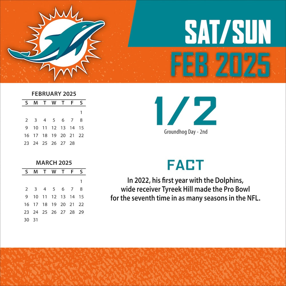 Miami Dolphins 2025 Fact-A-Day Box Desk Calendar Feb