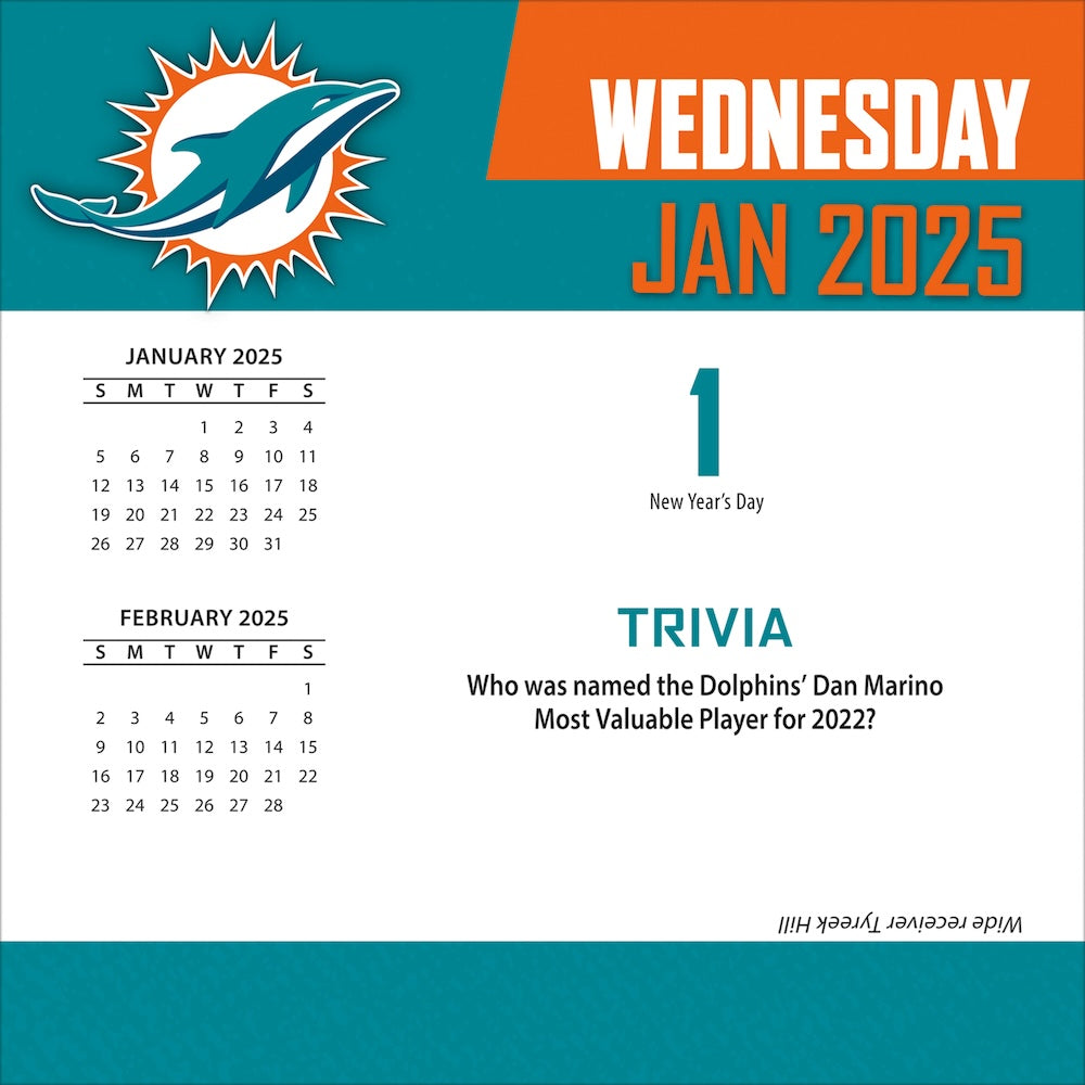 Miami Dolphins 2025 Fact-A-Day Box Desk Calendar Jan