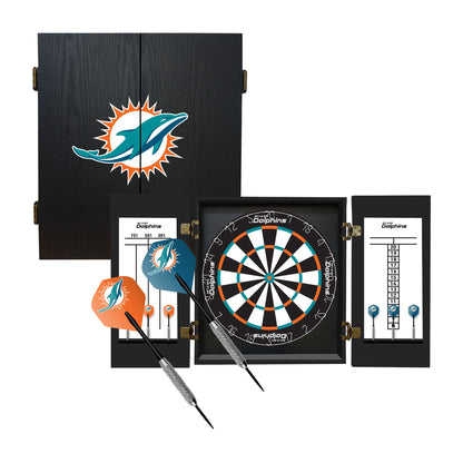 Miami Dolphins Dart Board Cabinet Set