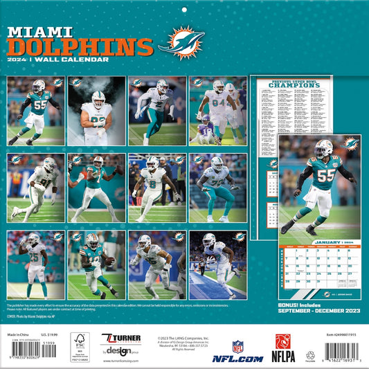 Miami Dolphins Team Photos Wall Calendar Back