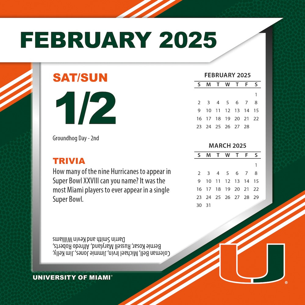 Miami Hurricanes 2025 Fact-A-Day Box Desk Calendar Feb