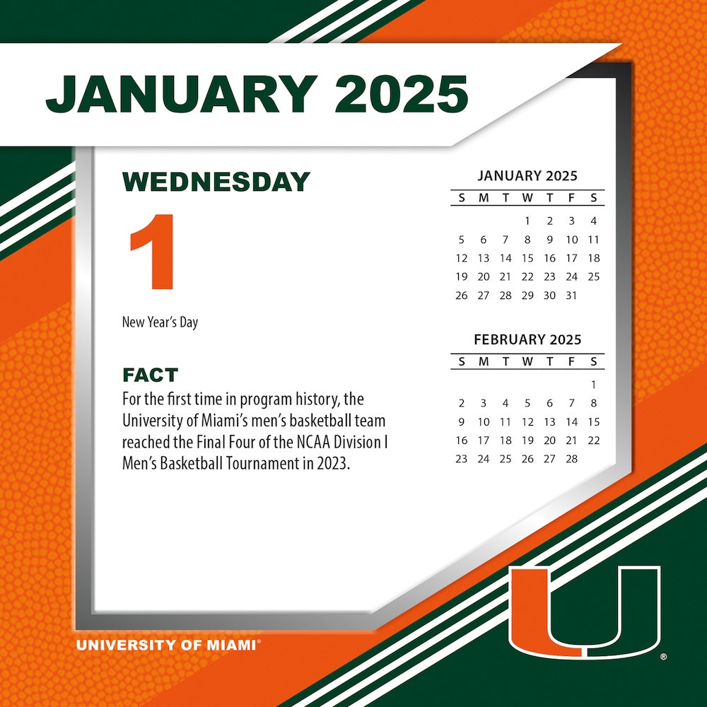 Miami Hurricanes 2025 Fact-A-Day Box Desk Calendar Jan