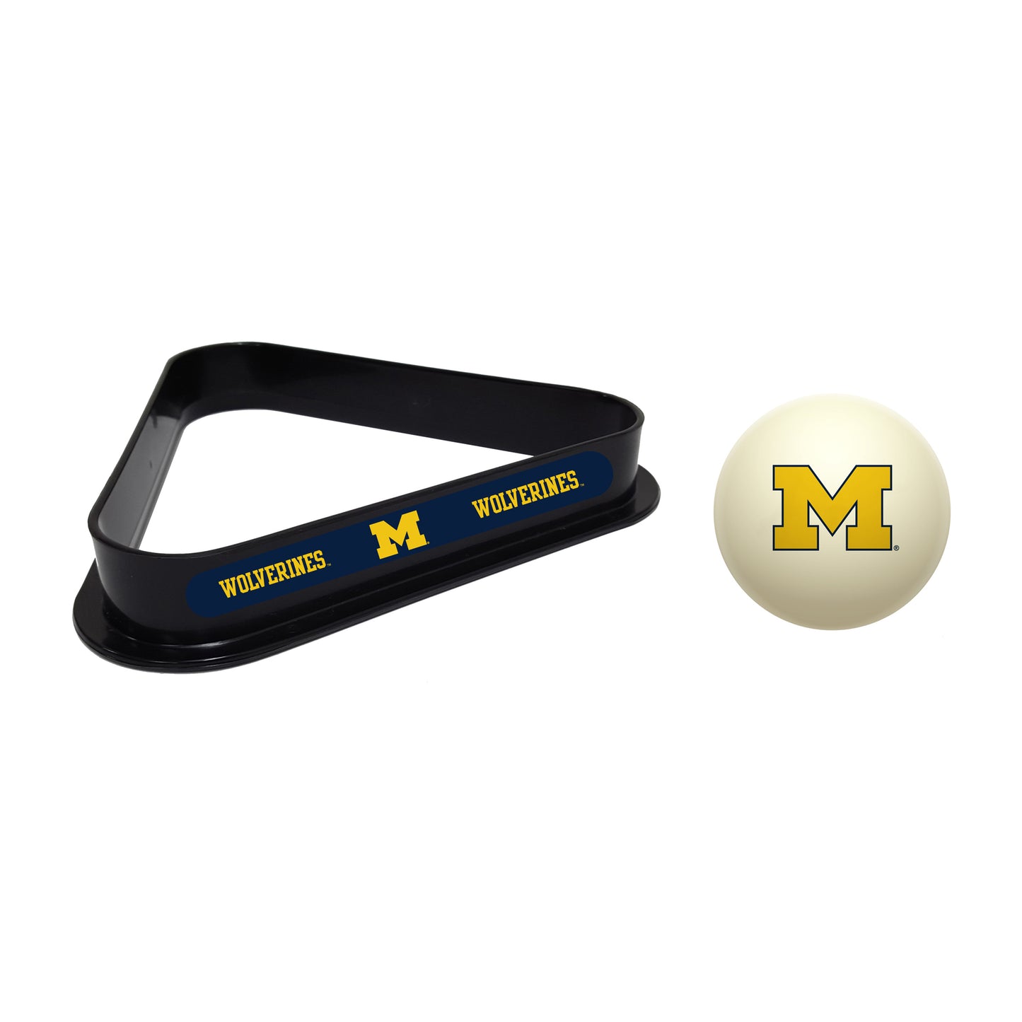 Michigan Wolverines cue ball and triangle