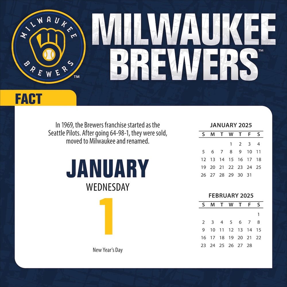 Milwaukee Brewers 2025 Fact-A-Day Box Desk Calendar Jan