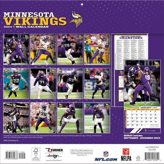 Minnesota Vikings Team Photos Wall Calendar Back