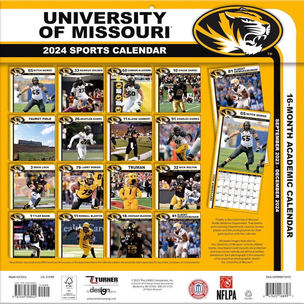 Missouri Tigers Team Photos Wall Calendar Back