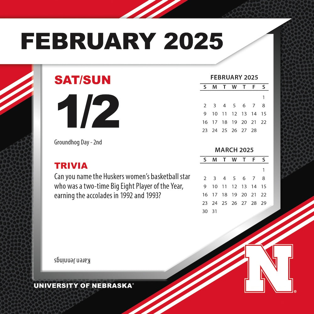 Nebraska Cornhuskers 2025 Fact-A-Day Box Desk Calendar Feb