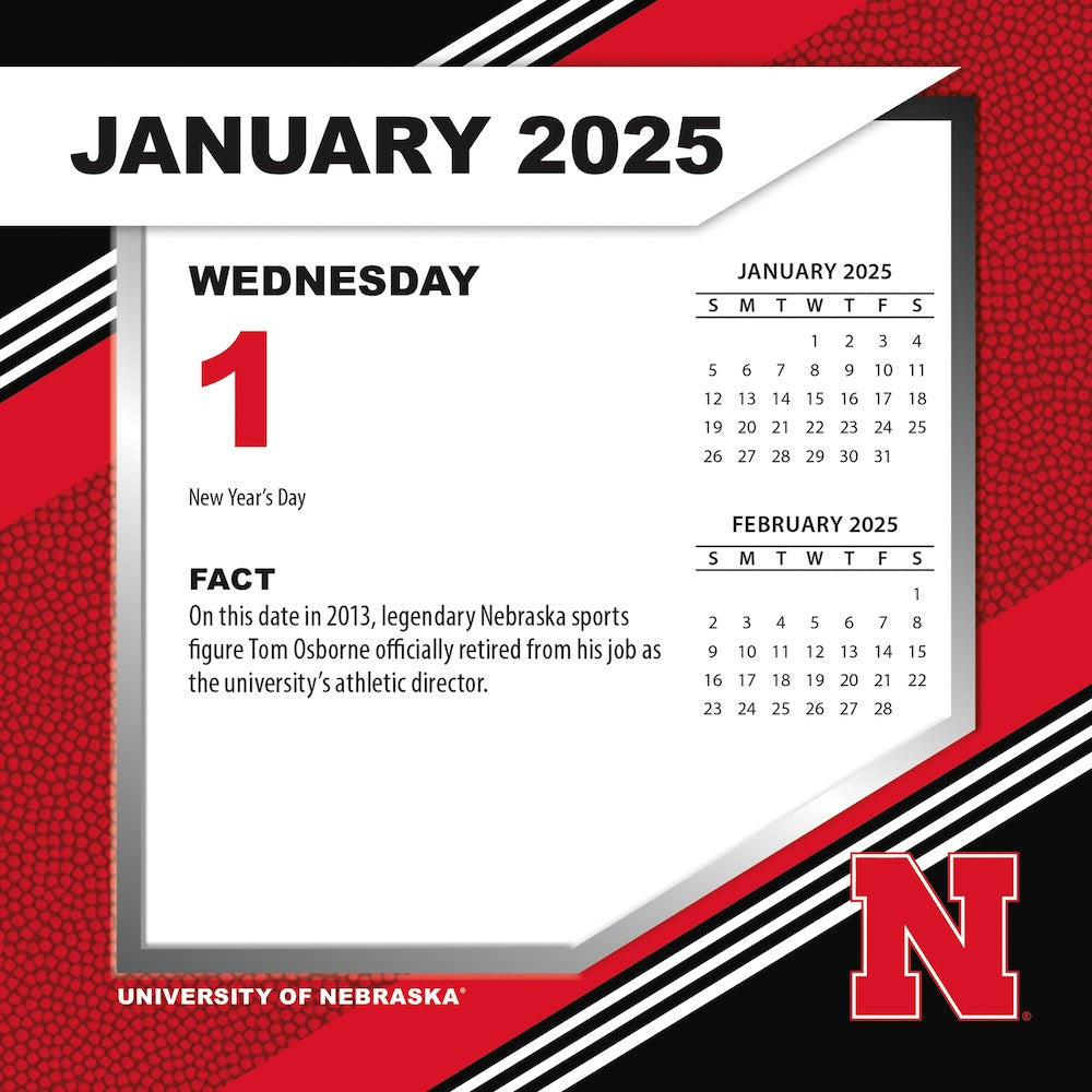 Nebraska Cornhuskers 2025 Fact-A-Day Box Desk Calendar Jan