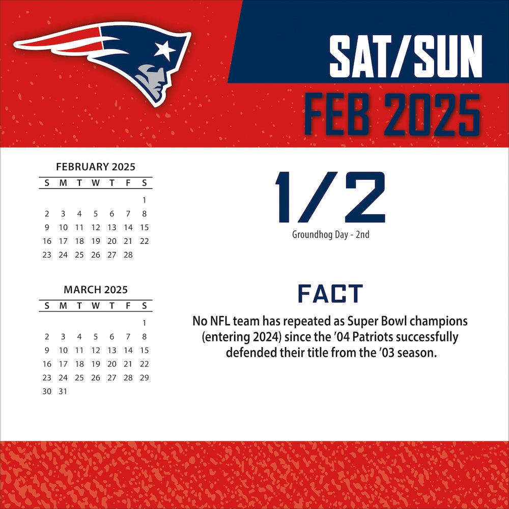 New England Patriots 2025 Fact-A-Day Box Desk Calendar Feb