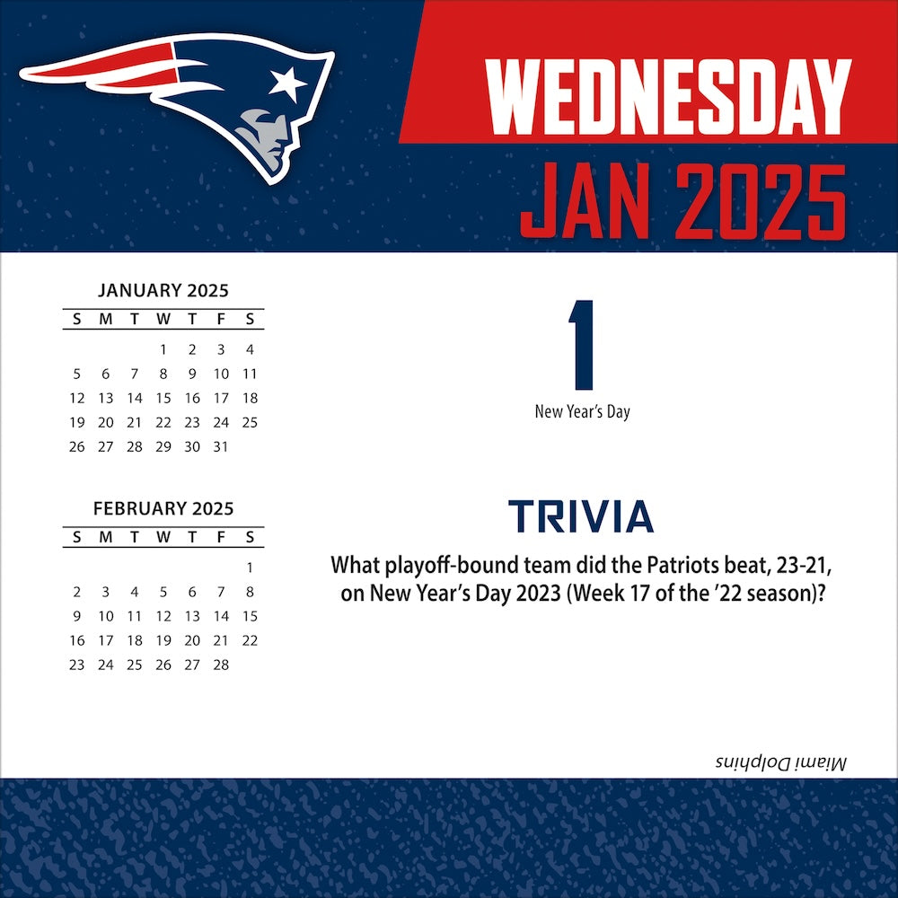 New England Patriots 2025 Fact-A-Day Box Desk Calendar Jan