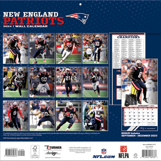 New England Patriots Team Photos Wall Calendar Back