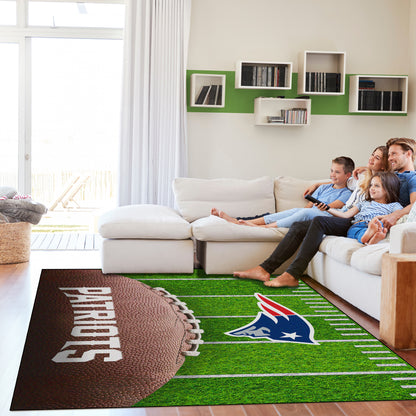 New England Patriots washable football field rug lifestyle