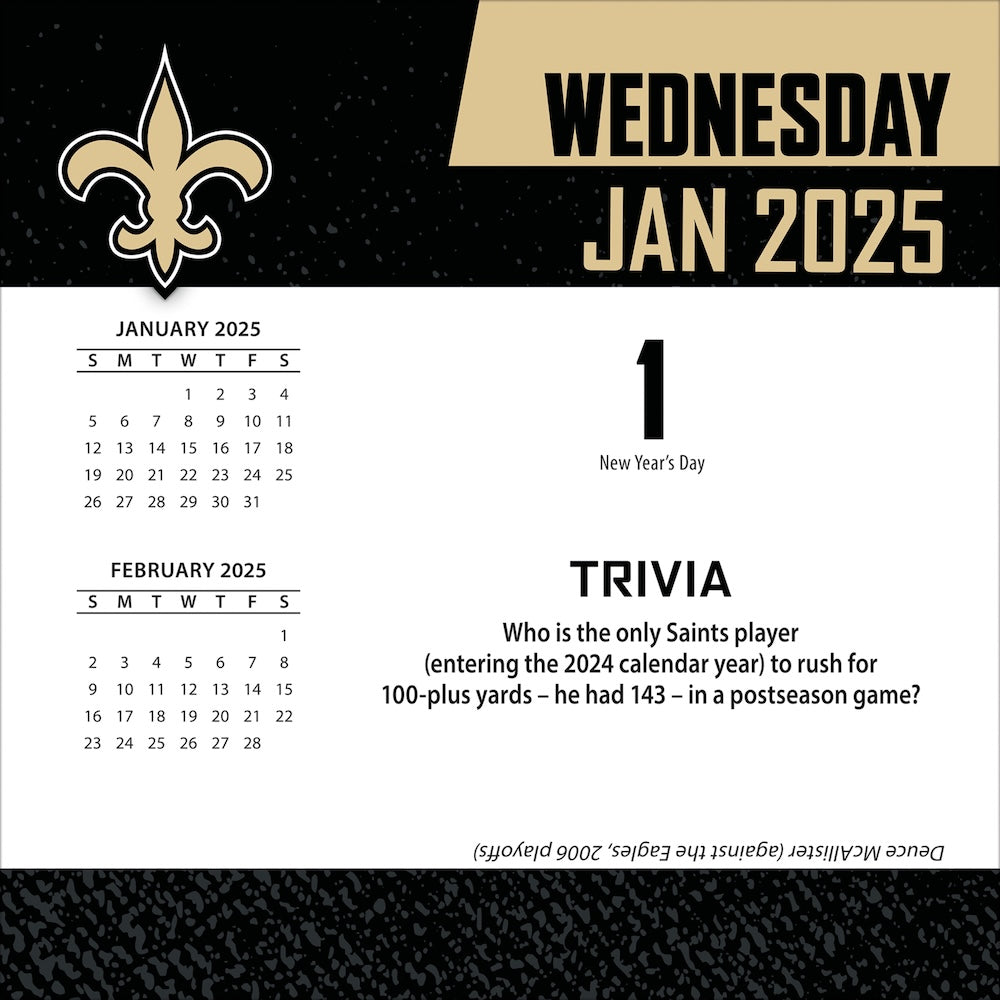 New Orleans Saints 2025 Fact-A-Day Box Desk Calendar Jan