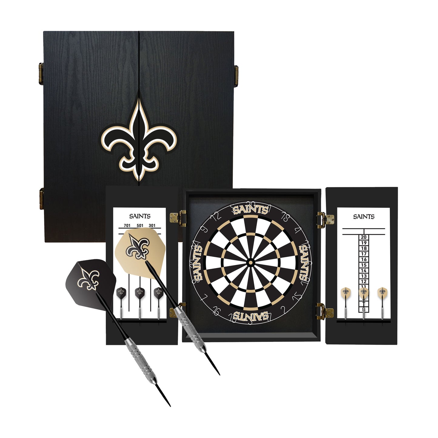 New Orleans Saints Dart Board Cabinet Set