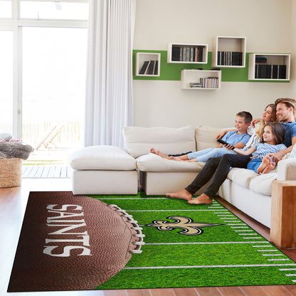 New Orleans Saints washable football field rug lifestyle