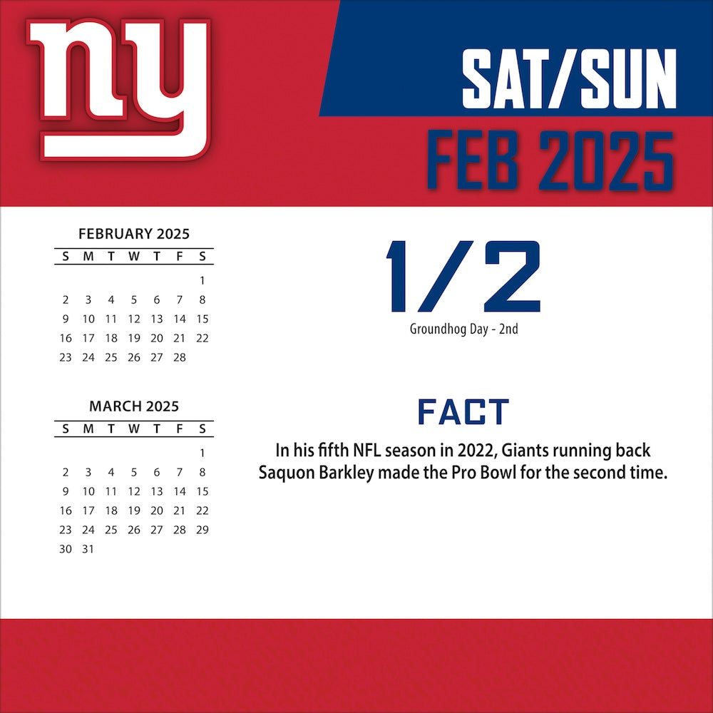 New York Giants 2025 Fact-A-Day Box Desk Calendar Feb