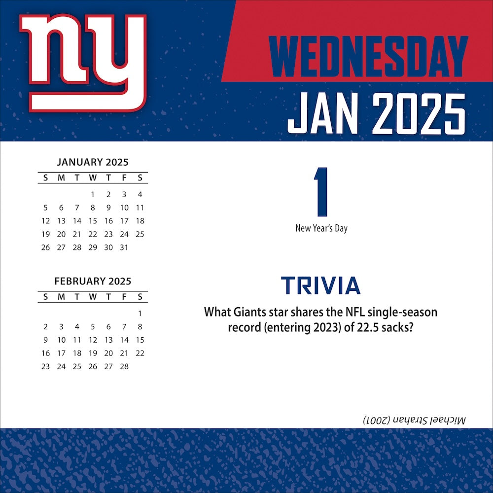 New York Giants 2025 Fact-A-Day Box Desk Calendar Jan