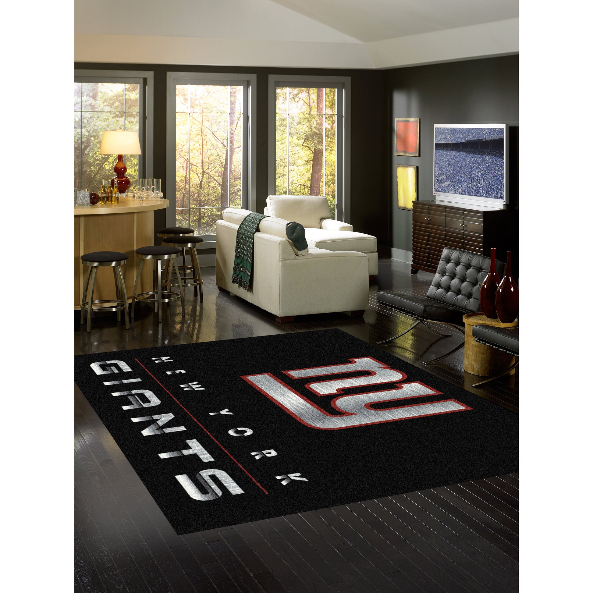 New York Giants chrome style area rug lifestyle