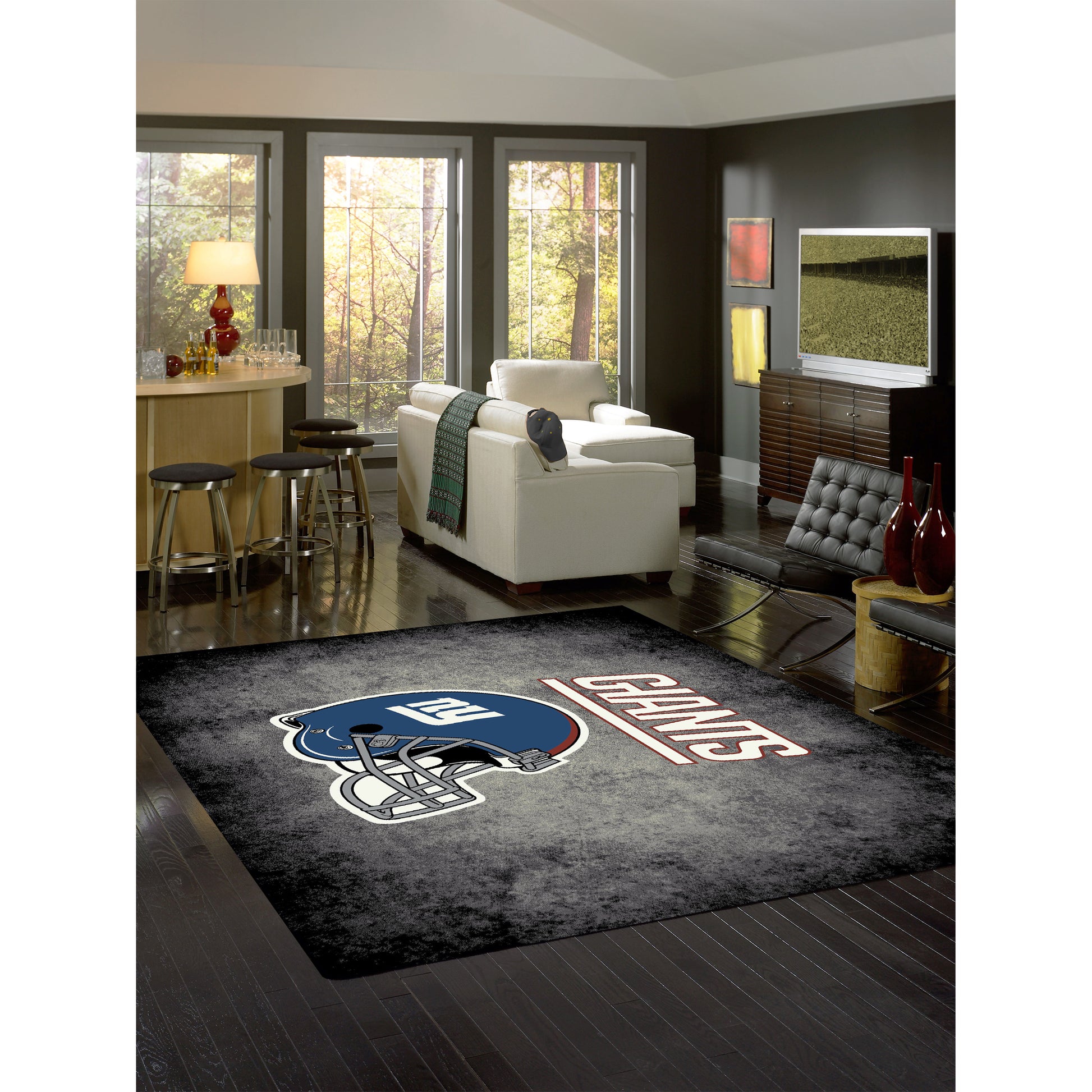 New York Giants distressed style area rug lifestyle