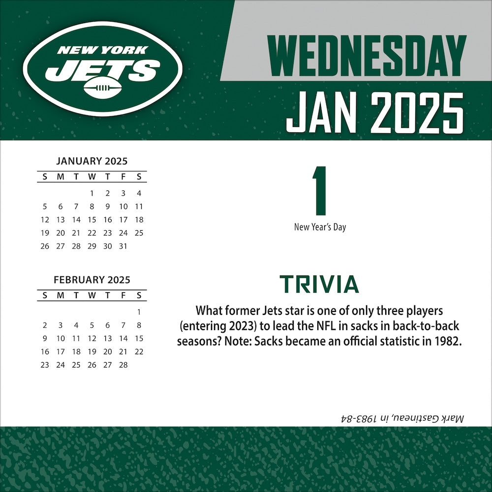 New York Jets 2025 Fact-A-Day Box Desk Calendar Jan