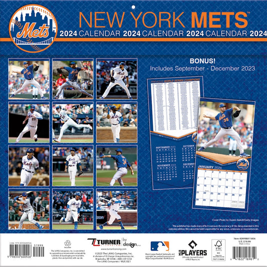 New York Mets Team Photos Wall Calendar Back