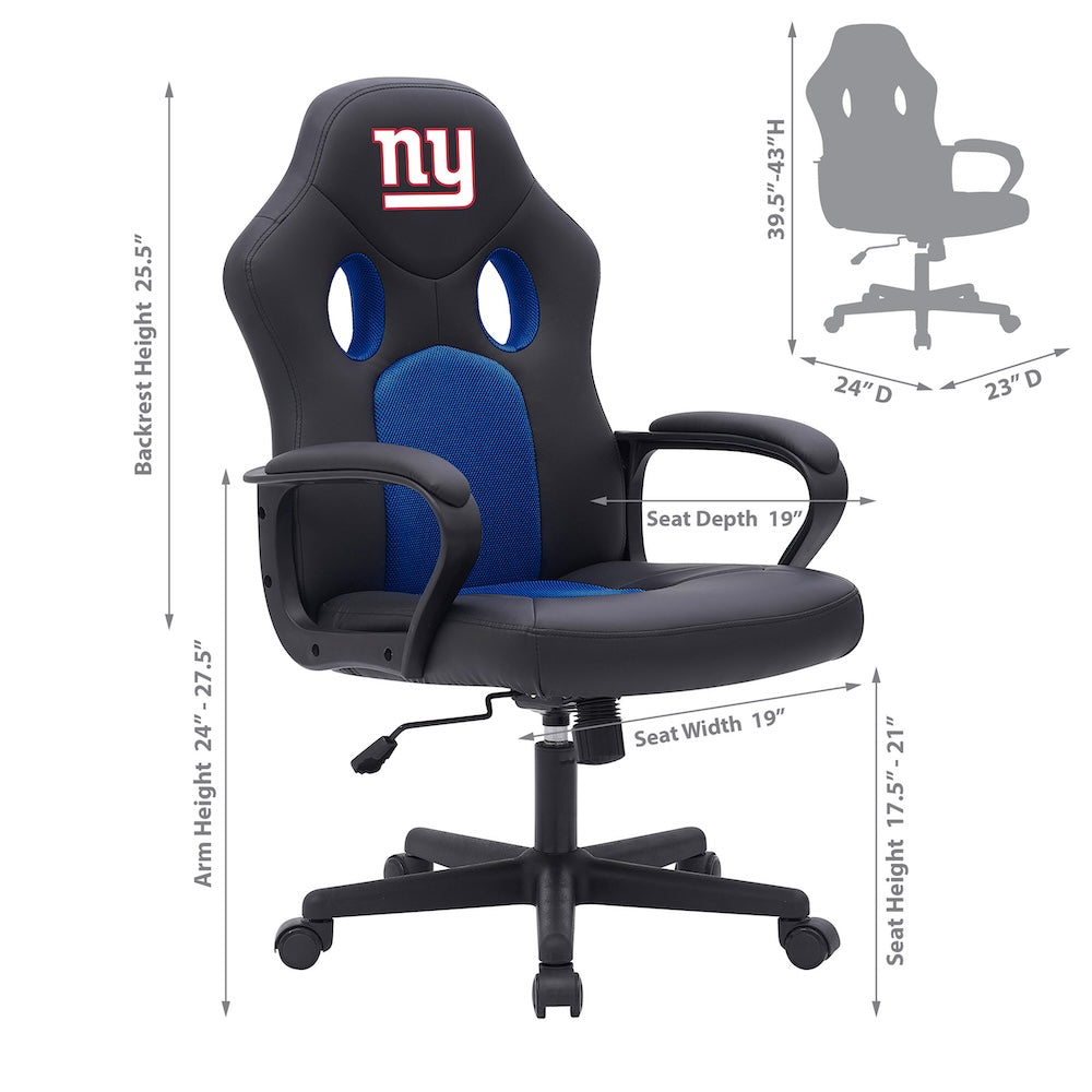 New York Giants Office Gamer Chair Dimensions