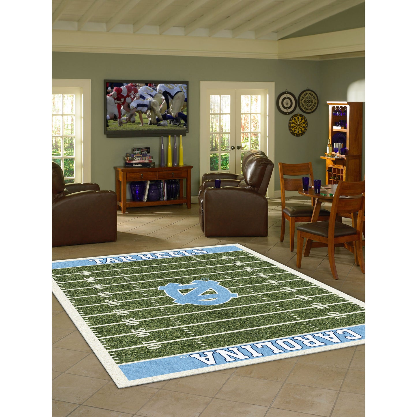 North Carolina Tar Heels home field style area rug lifestyle