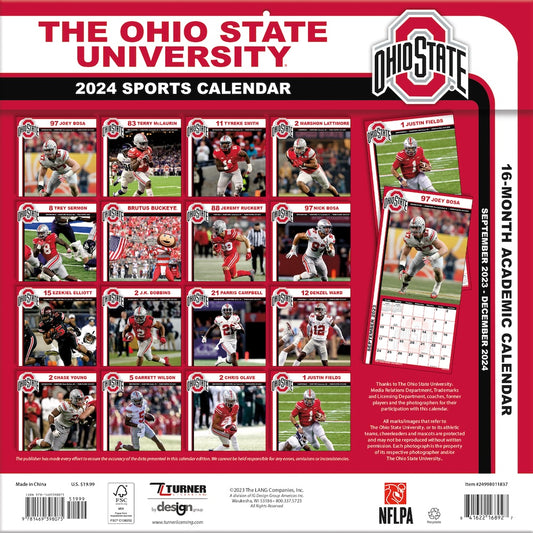 Ohio State Buckeyes Team Photos Wall Calendar Back