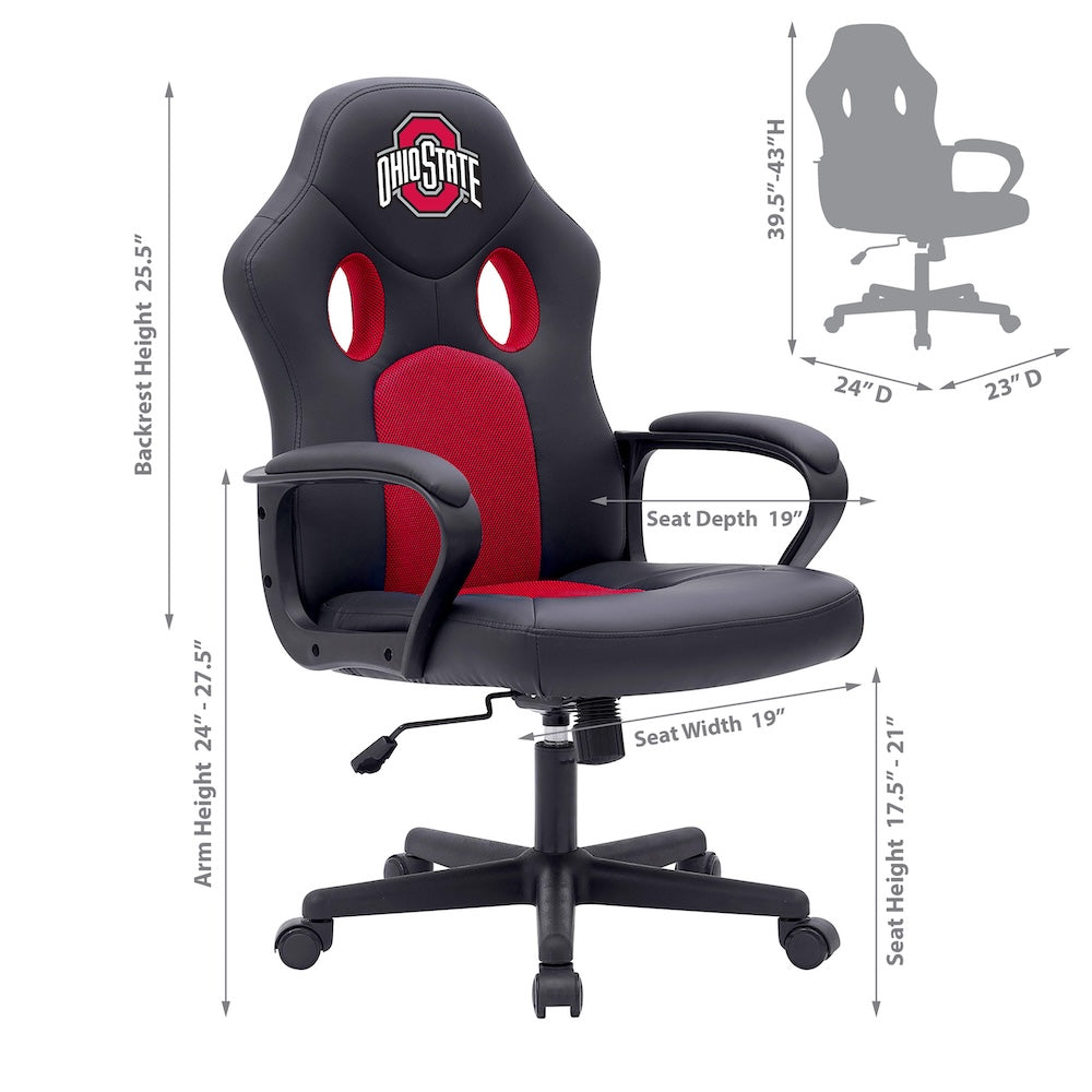 Ohio State Buckeyes Office Gamer Chair Dimensions