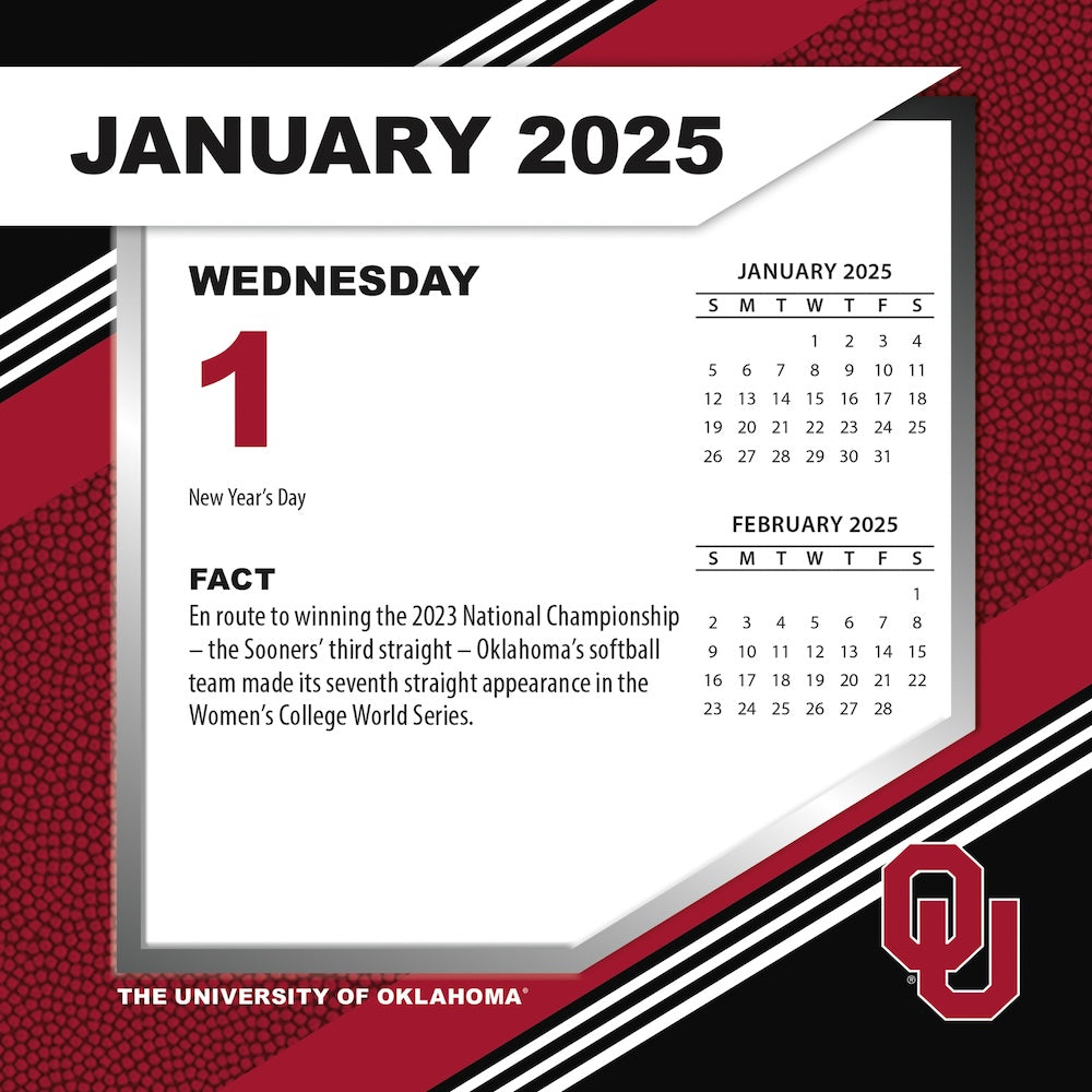 Oklahoma Sooners 2025 Fact-A-Day Box Desk Calendar Jan