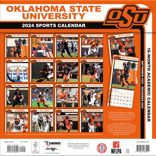 Oklahoma State Cowboys Team Photos Wall Calendar Back