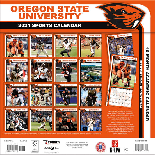 Oregon State Beavers Team Photos Wall Calendar Back