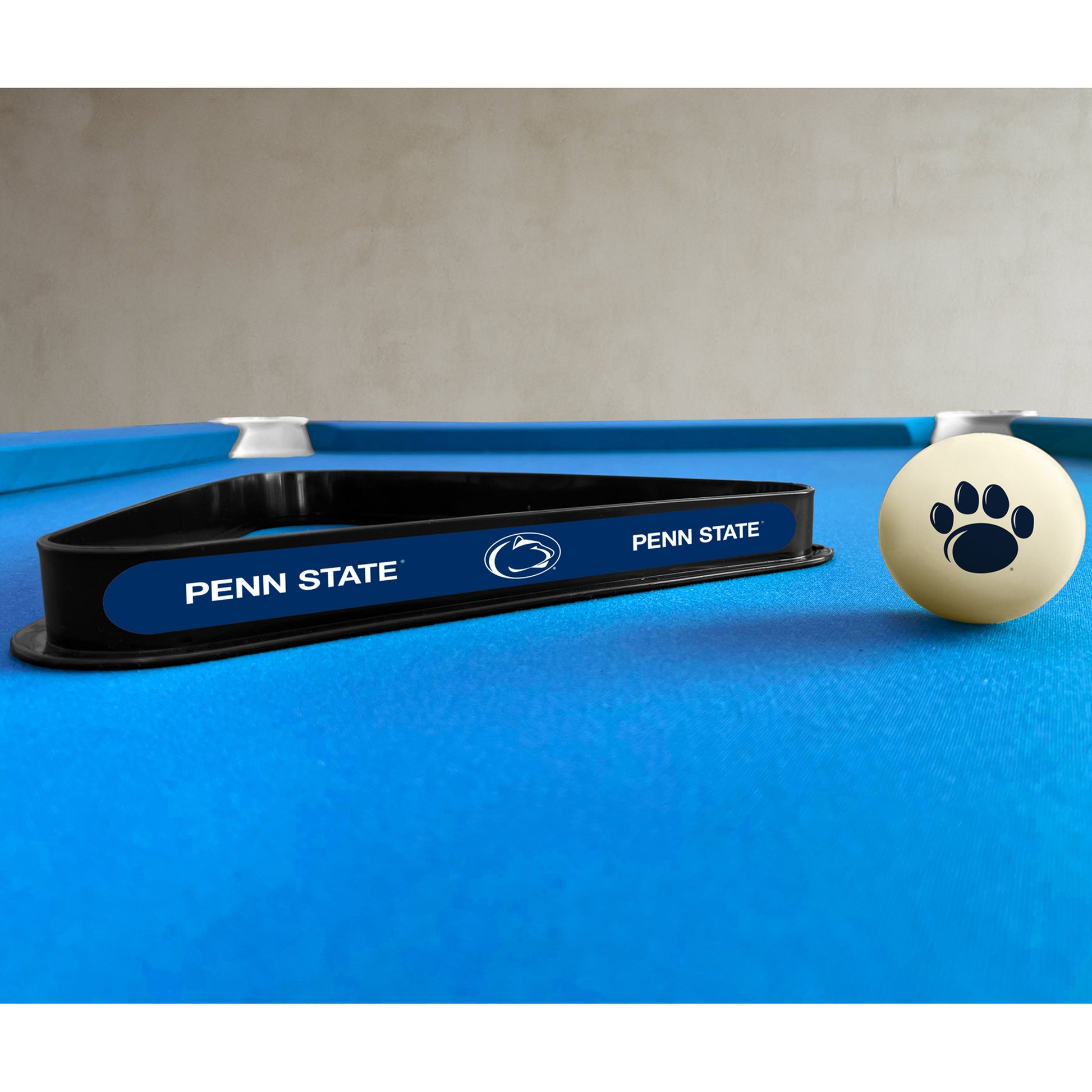 Penn State Nittany Lions triangle rack and cue ball set