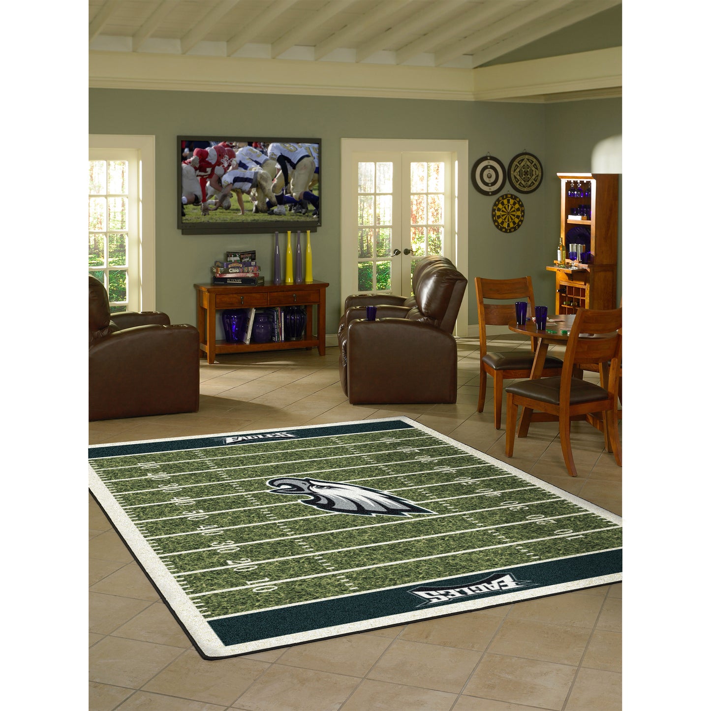 Philadelphia Eagles home field style area rug lifestyle