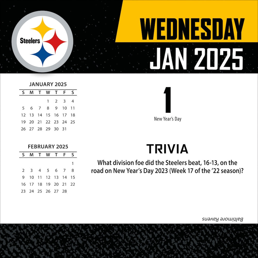 Pittsburgh Steelers 2025 Fact-A-Day Box Desk Calendar Jan