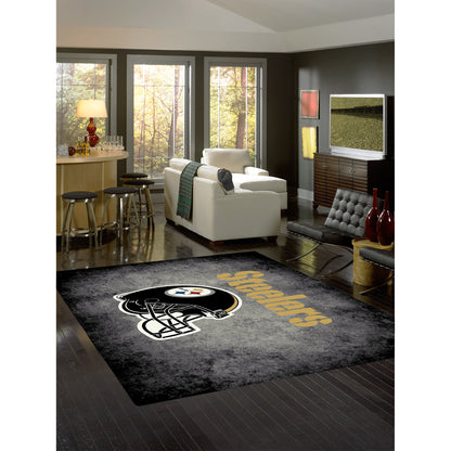 Pittsburgh Steelers distressed style area rug lifestyle