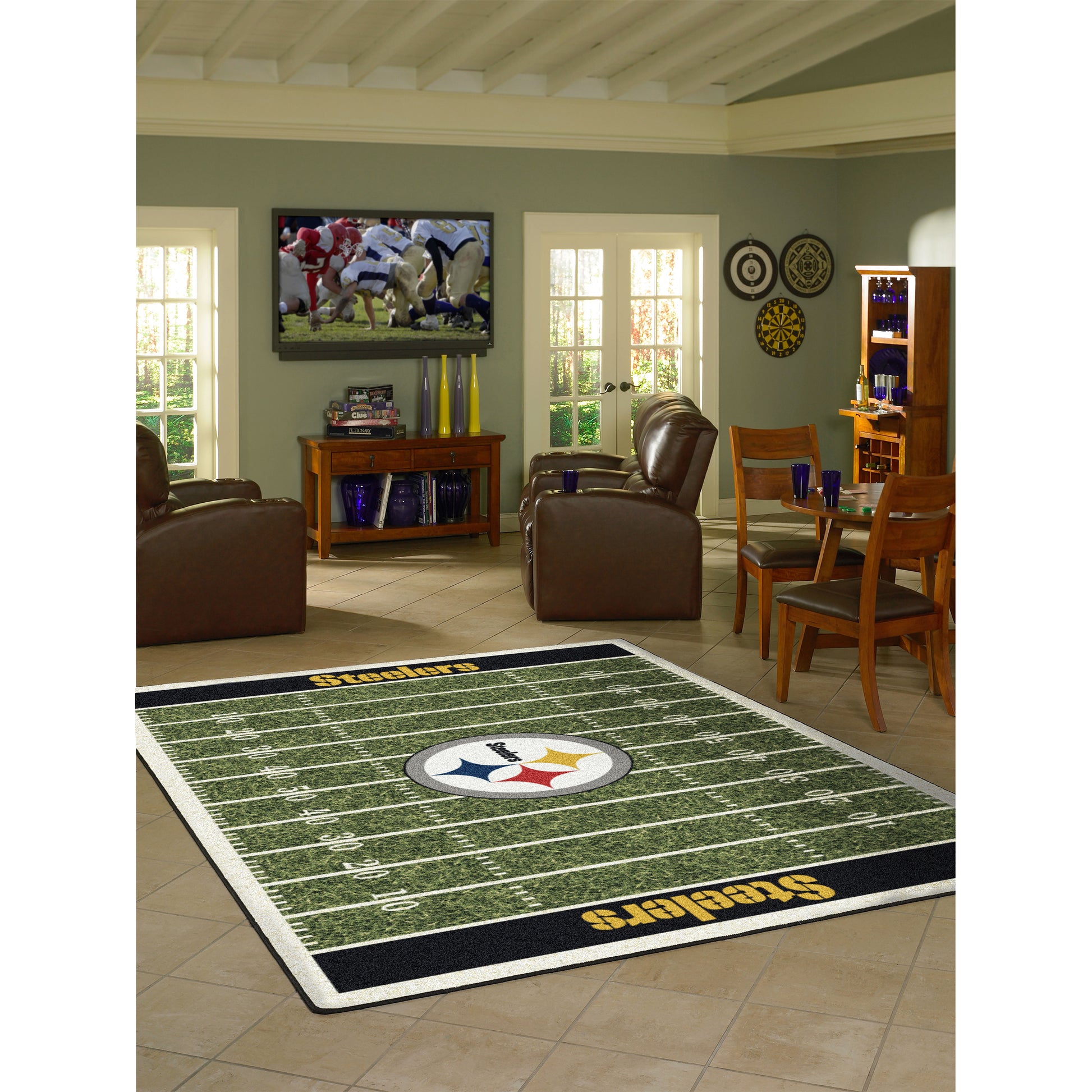 Pittsburgh Steelers home field style area rug lifestyle