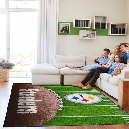 Pittsburgh Steelers washable football field rug lifestyle