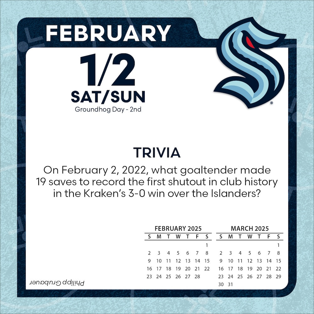 Seattle Kraken 2025 Fact-A-Day Box Desk Calendar Feb