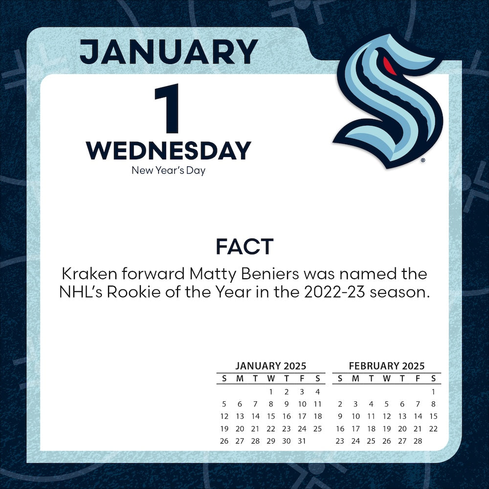 Seattle Kraken 2025 Fact-A-Day Box Desk Calendar Jan