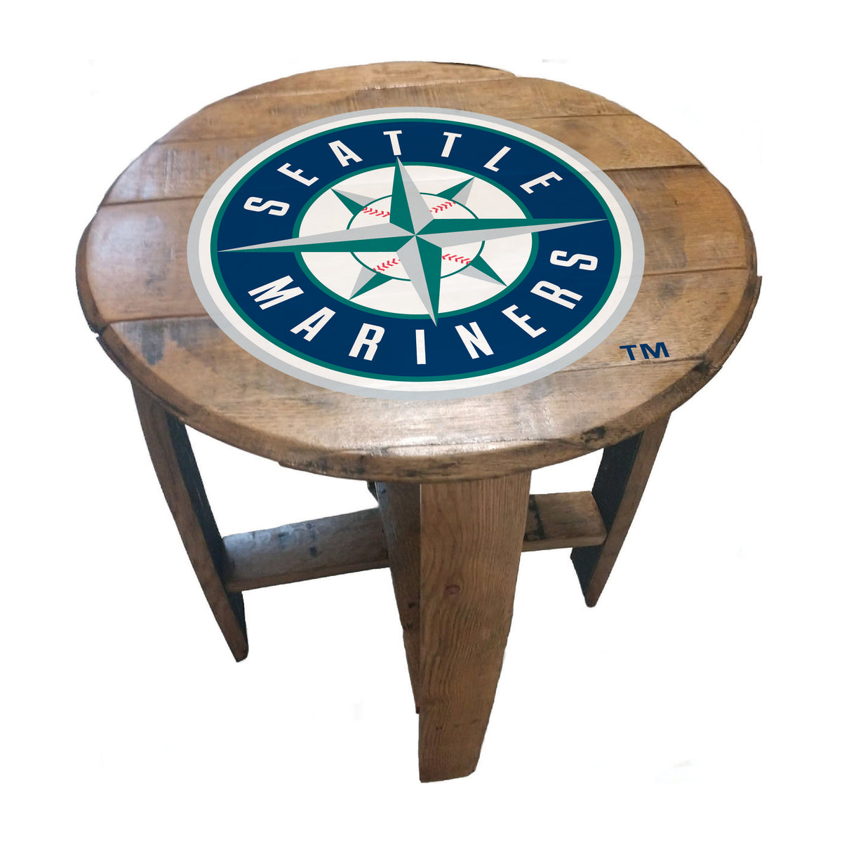 Mariners Tableware Buy MLB Seattle Mariners Logo Oak Barrel Top Side Table – ProFootballStuff