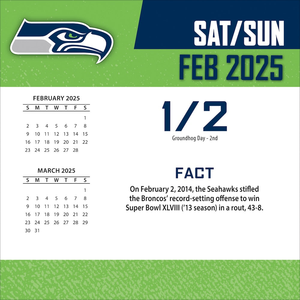 Seattle Seahawks 2025 Fact-A-Day Box Desk Calendar Feb