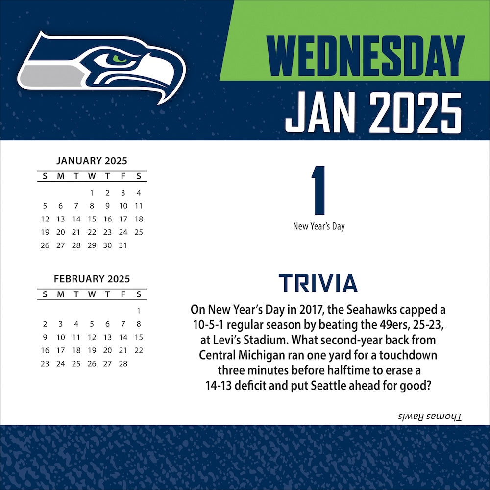 Seattle Seahawks 2025 Fact-A-Day Box Desk Calendar Jan