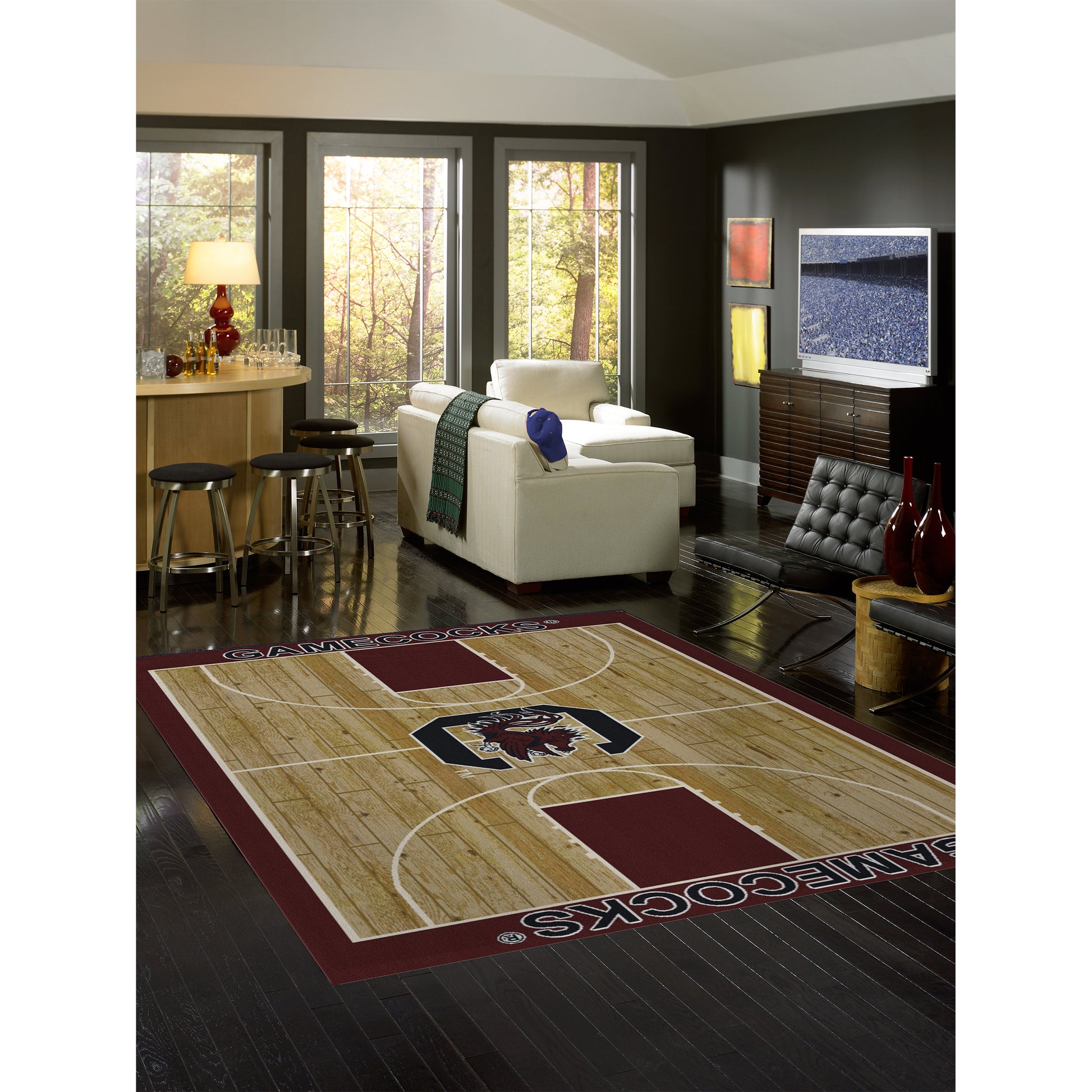 South Carolina Gamecocks courtside style area rug lifestyle