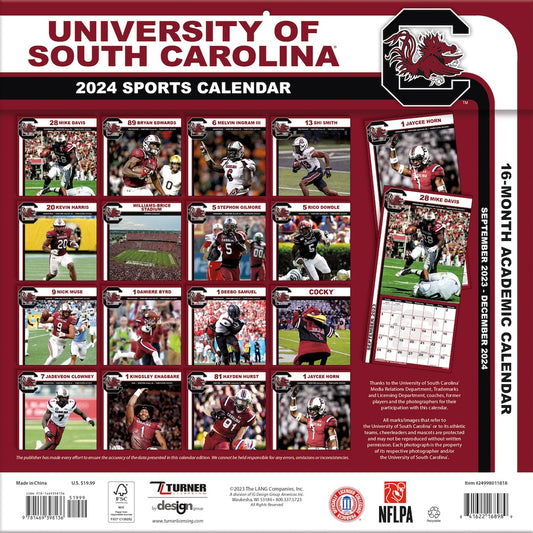 South Carolina Gamecocks Team Photos Wall Calendar Back