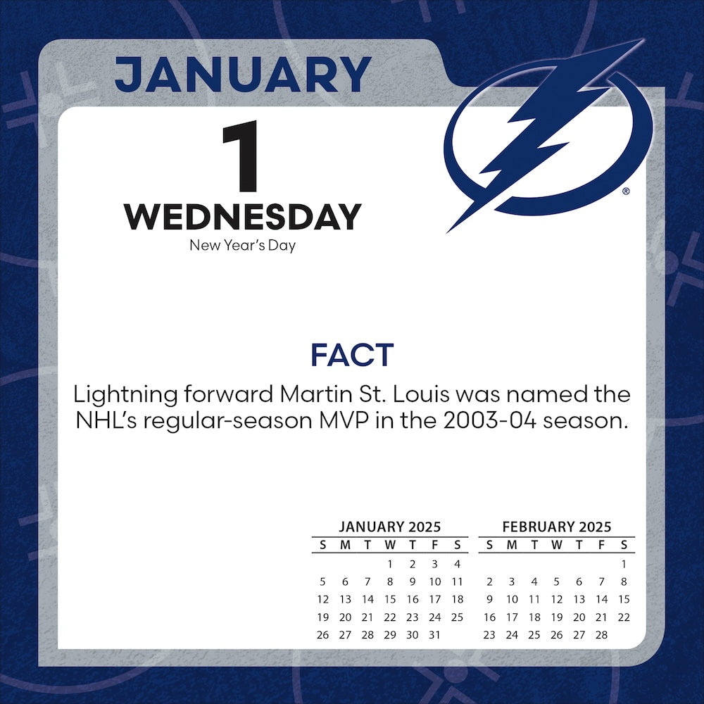 Tampa Bay Lightning 2025 Fact-A-Day Box Desk Calendar Jan