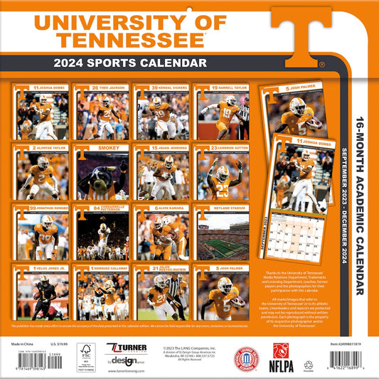 Tennessee Volunteers Team Photos Wall Calendar Back