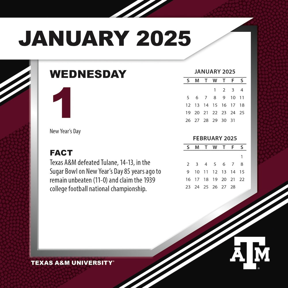 Texas A&M Aggies 2025 Fact-A-Day Box Desk Calendar Jan